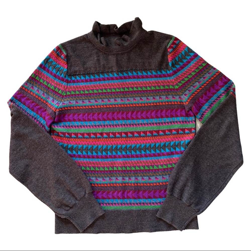 Marc Jacobs Ruffle Mock Neck Sweater with bright geometric shapes